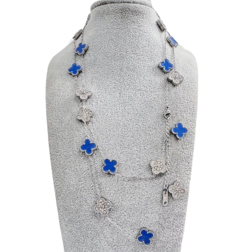 Van Cleef & Arpels Blue Agate Diamond Vintage Alhambra Long Necklace
