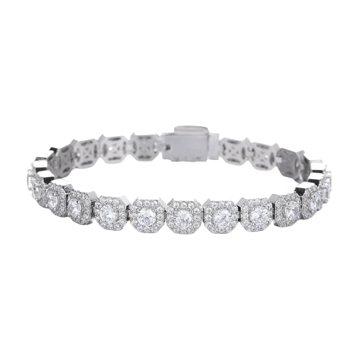 Square Halo Paved Diamond Tennis Bracelet